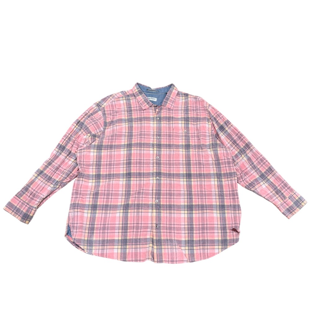 Tommy Bahama Mens 3XLB Pink Plaid Coastline Cord Button Down Long Sleeve Shirt